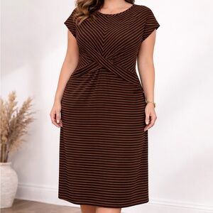 Liz Claiborne Black/orange Striped Midi Dress